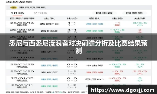悉尼与西悉尼流浪者对决前瞻分析及比赛结果预测